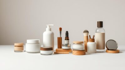 A tranquil, minimalist still life showcasing the exquisite craftsmanship and attention to detail of premium Japanese beauty products. In the foreground, a selection of delicate, hand-crafted cosmetic jars and bottles made from high-quality materials like ceramic, glass, and lacquered wood, each with a distinct and elegant design. The middle ground features neatly arranged makeup tools and applicators, such as natural bristle brushes and sleek metal compacts. The background is a calming, muted palette, perhaps a soft, diffused light or a plain, textured surface, allowing the beauty products to take center stage. The overall composition evokes a sense of refinement, precision, and the Japanese aesthetic of wabi-sabi, where imperfections are celebrated as part of the natural beauty.