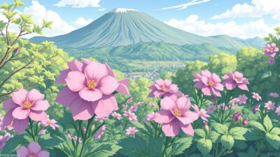 Gambar Hitsujiyama Park dengan bunga phlox pink