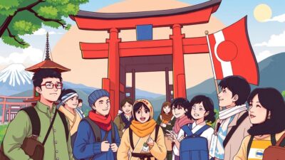 Gambar Open Trip Jepang dengan peserta dari berbagai negara