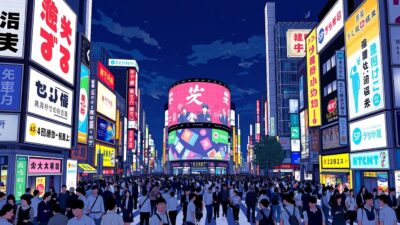 Gambar Shibuya Crossing Tokyo pada malam hari