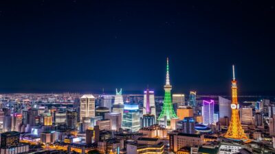 Gambar kota Osaka dengan pemandangan malam