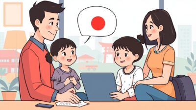 Ilustrasi keluarga yang sedang mempertimbangkan opsi visa untuk Jepang