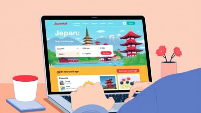 Image of a person booking a Japan tour package online