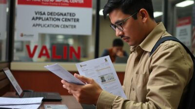 Image of a person submitting visa application documents