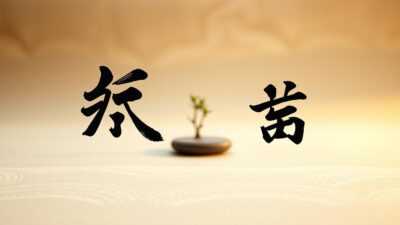Inspired by traditional Japanese calligraphy, a serene landscape unfolds. In the foreground, bold kanji characters gracefully dance across the page, their strokes radiating an ancient wisdom. Subtle textures of handmade paper create a tactile, analog feel. The middle ground features a minimalist, zen-inspired arrangement of natural elements - perhaps a simple bamboo plant or a tranquil rock garden. The background gently blurs, evoking a sense of contemplation and focus. Soft, diffused lighting casts a warm, golden glow, imbuing the scene with a timeless, meditative quality. The overall composition conveys the challenges and beauty of embracing a new language and culture, inviting the viewer to find harmony amidst the unfamiliar.