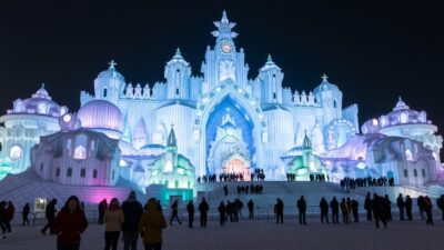 Patung es spektakuler di Sapporo Snow Festival, Hokkaido, atraksi musim dingin untuk wisata ke Jepang