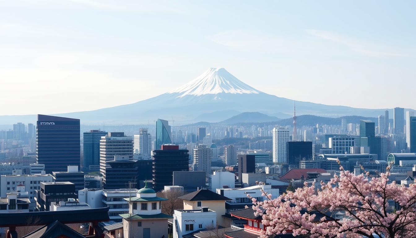 Pemandangan kota Tokyo dengan Gunung Fuji di latar belakang, destinasi populer untuk turis Indonesia di Jepang