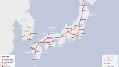 Peta jaringan kereta JR di Jepang dengan rute Shinkansen