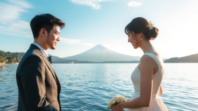 foto prewedding Danau Kawaguchi dengan Gunung Fuji