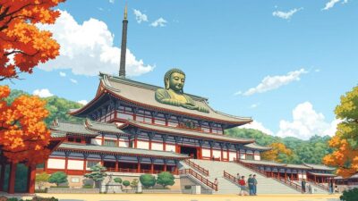 Gambar Kuil Todaiji dengan patung Buddha perunggu raksasa di Nara