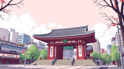 Gambar Kuil Yasukuni di pusat kota Tokyo