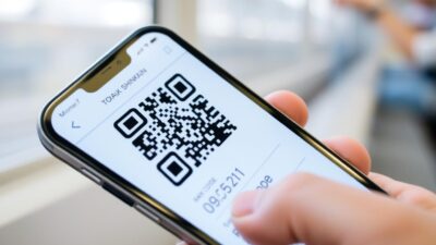 Gambar tiket QR Code Shinkansen di perangkat mobile