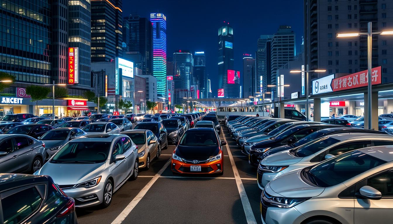 parkir mobil di area perkotaan jepang