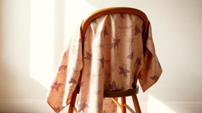 A beautiful, intricately patterned kimono in a traditional Japanese design, draped elegantly over a wooden chair in a soft, natural lighting. The kimono features delicate floral motifs in muted, earthy tones, evoking the essence of Japanese aesthetic. The image is captured from a mid-level angle, highlighting the graceful silhouette and intricate details of the garment. The background is a serene, minimalist setting, allowing the kimono to be the focal point. The overall atmosphere conveys a sense of timeless elegance and cultural heritage, perfectly suited to illustrate the section on "Outfit cerdas: kimono, pakaian tradisional Jepang, dan mix-and-match yang efisien".