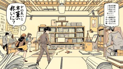 A high-resolution illustration depicting the concept of "kepatuhan orisinalitas komik manga". Set in a Japanese-style manga panel layout, the foreground features meticulously detailed manga characters in dynamic action poses, reflecting the originality and artistic expression of authentic manga. The middle ground showcases the Japanese manga production process, with traditional tools, workspace, and references. The background subtly incorporates symbols of import regulations, security, and transaction compliance, creating an atmosphere of structure and reliability within the creative manga ecosystem. Warm lighting and a clean, minimalist color palette evoke a sense of professionalism and attention to detail. The overall composition conveys the harmonious balance between the creative freedom of manga and the responsible practices of legal importation.