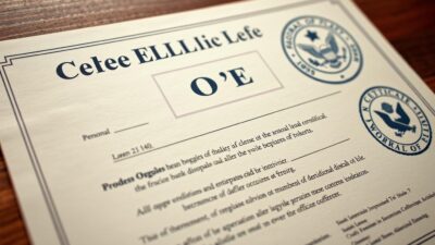 Detailed and official-looking certificate of eligibility (COE) document, capturing the intricate design elements and official seals. Crisp, high-resolution rendering with perfect lighting and angles to showcase the important details. Convey a sense of authenticity and importance, as if photographed in a government office. Subtle textures and shades of beige, gold, and navy blue to evoke a formal, bureaucratic aesthetic. Emphasis on the COE title, personal details, and official stamps to highlight the key information. Clean, uncluttered composition that fills the frame, lending an air of significance to the document.