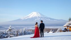 prewed di gunung fuji dengan latar salju